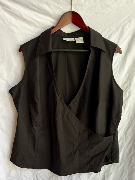 Worthington Tops - Worthington Black Sleeveless Wrap-Style Collared Top
